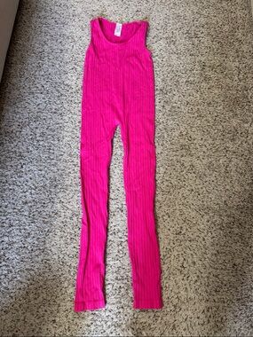 Sleeveless Ribbed Hot Pink Jumpsuit